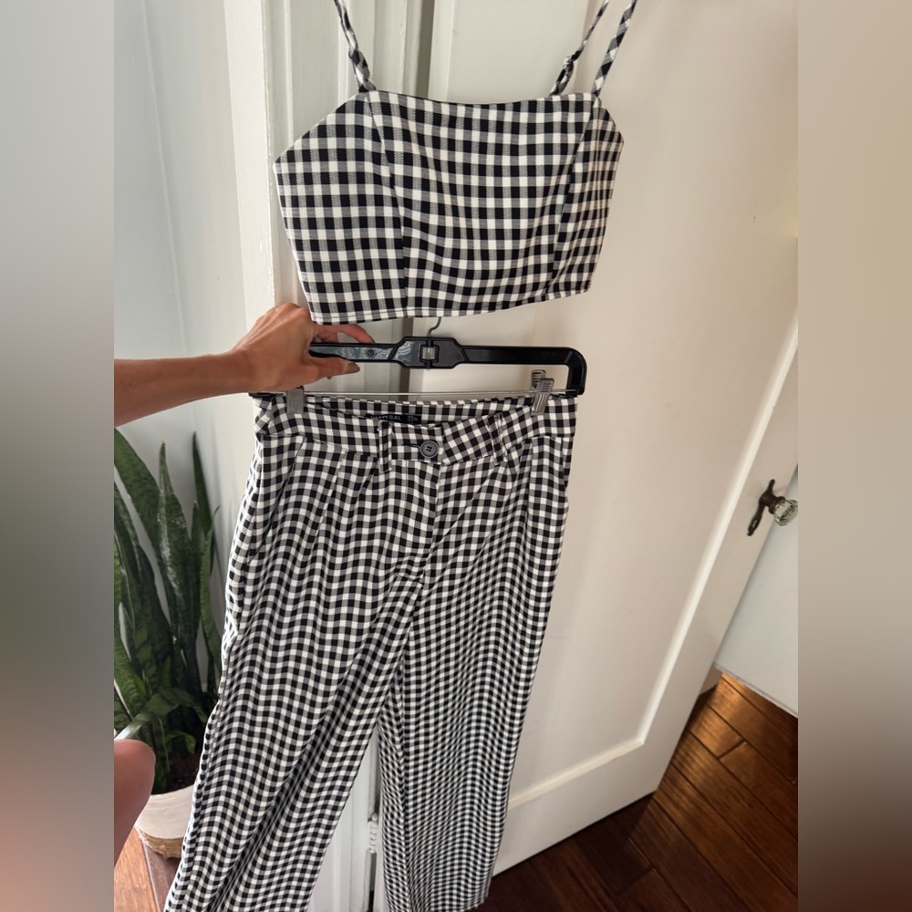 Nasty Gal Black and White Checkered Trousers